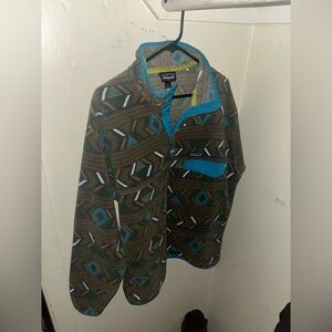 Patagonia Aztec Tradewinds Rare Synchilla Fleece Warm Green Blue size M